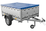 Přívěs za auto s hliníkovými bočnicemi 200x125 Unitrailer Garden 201 KIPP ALU s bočnicemi BIS, rámem H-0 a modrým krytem