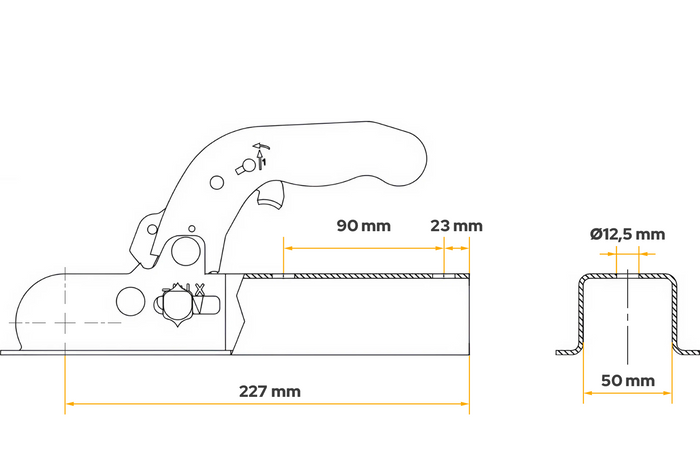 Kulové tažné zařízení KNOTT K7.5-K pro přívěs 750 kg s čtvercovou ojí 50 mm