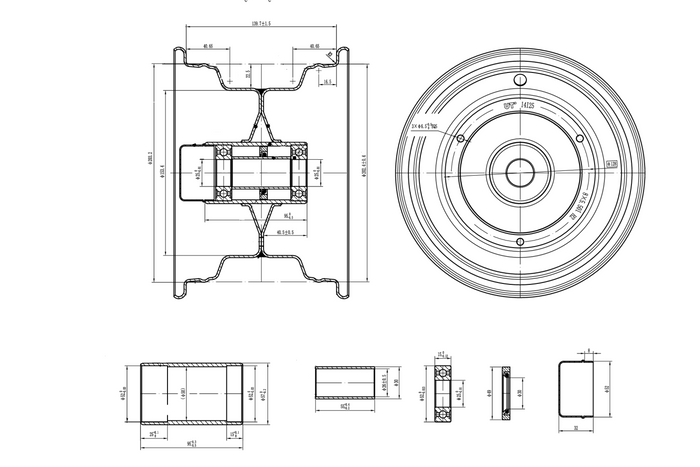 Ocelový ráfek UNITRAILER 5.5Ix8"H2 3x128 s ložisky 6205-2RS
