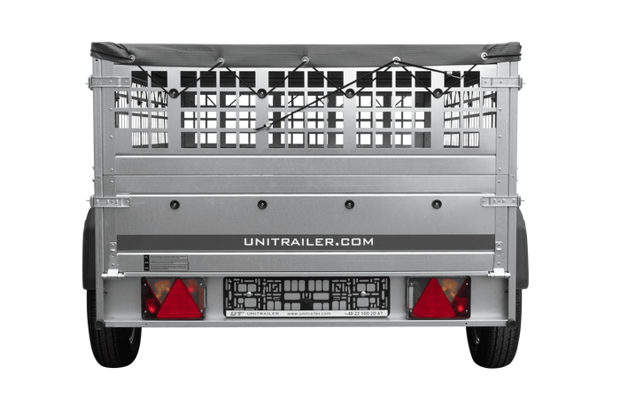 Přívěs za auto 200x125 UNITRAILER GARDEN 201 KIPP s pletivovými bočnicemi, rámem H-0 a šedým krytem