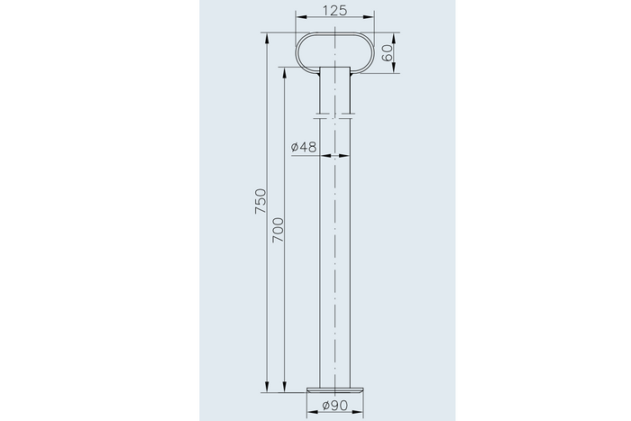 Pevná podpěra WINTERHOFF RSR48-700 pro plošinový přívěs o hmotnosti 150 kg, 48 mm, 700 mm