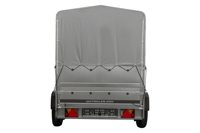 Dvounápravový přívěs 264x125 UNITRAILER GARDEN 264/2 KIPP s bočnicemi BIS, rámem H-800 a šedou plachtou