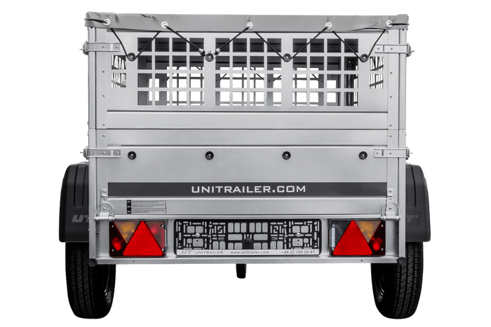 Přívěs Garden Trailer 150 KIPP s síťovanými bočnicemi a šedou plachtou