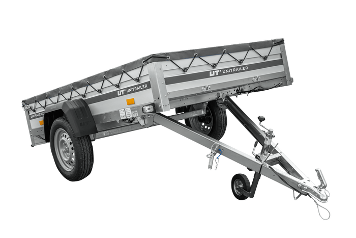 Jednonápravový přívěs s hliníkovými bočnicemi 230x125 Unitrailer Garden 230 KIPP ALU s rámem H-0 a šedým krytem