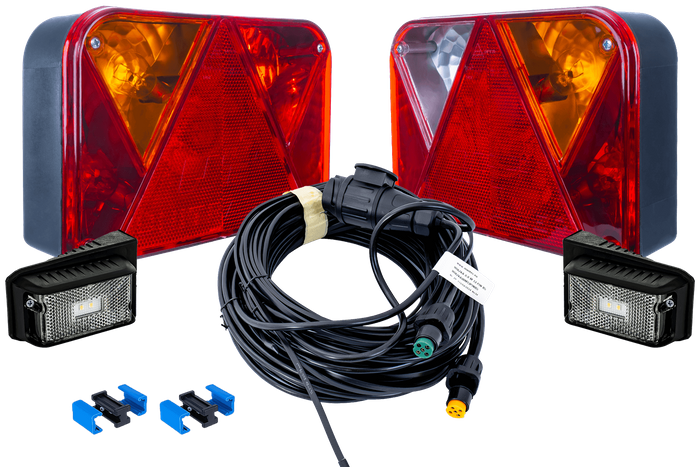 Sada světel: zadní světla DOBPLAST + obrysová světla DOBPLAST LED + kabelový svazek MANTES 8m 13pinový + rychlokonektory