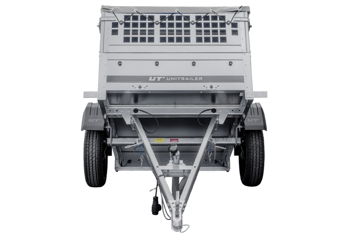 Přívěs Garden Trailer 150 KIPP s síťovanými bočnicemi a šedou plachtou