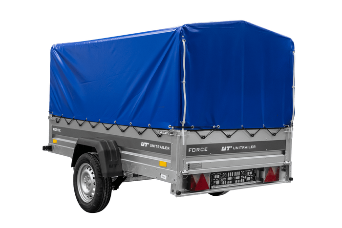 Přívěs za auto na pružinách 230x125 UNITRAILER FORCE 230/R KIPP s rámem H-800 a modrým krytem