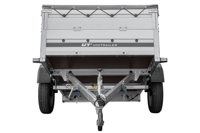Přívěs za auto s hliníkovými bočnicemi 200x125 Unitrailer Garden 201 KIPP ALU s bočnicemi BIS, rámem H-0 a šedým krytem