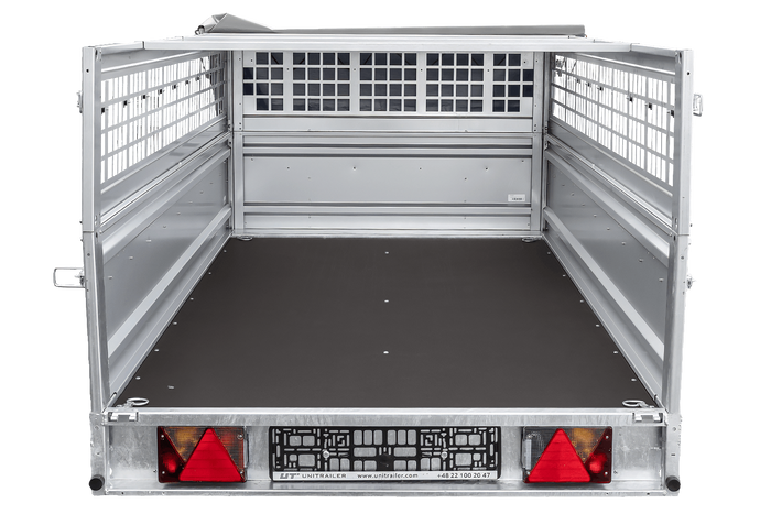 Jednonápravový přívěs 264x125 UNITRAILER FORCE 264 KIPP s pletivovými bočnicemi, rámem H-0 a šedým krytem