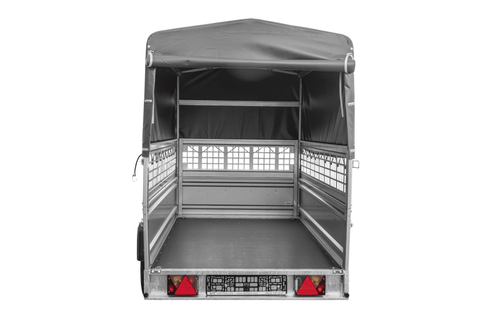 Přívěs pro auto 264x125 UNITRAILER FORCE 264 KIPP s pletivovými bočnicemi, rámem H-800 a šedým krytem