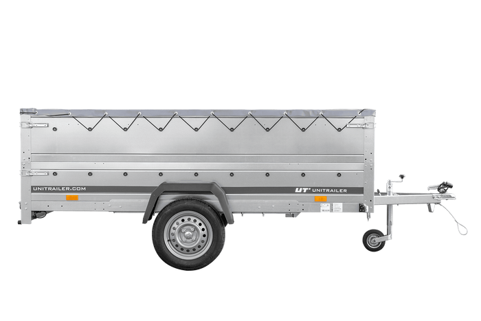 Přívěs za auto 264x150 UNITRAILER GARDEN 265 KIPP s bočnicemi BIS, rámem H-0 a šedou plachtou