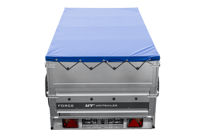 Lehký přívěs 230x125 UNITRAILER FORCE 230 KIPP s bočnicemi BIS, rámem H-0 a modrým krytem