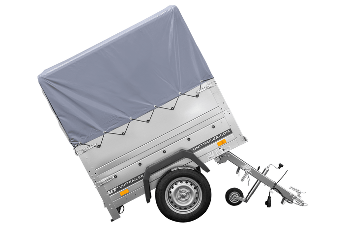 Jednonápravový přívěs 150x106 UNITRAILER GARDEN 150 KIPP s bočnicemi BIS, rámem H-800 a šedým krytem