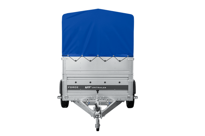 Přívěs za auto 230x125 UNITRAILER FORCE 230 KIPP s bočnicemi BIS, rámem H-800 a modrým krytem