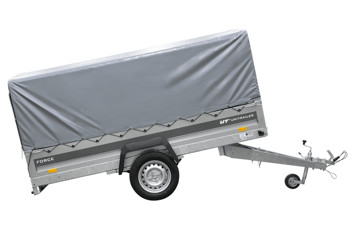 Jednonápravový přívěs na pružinách 264x125 UNITRAILER FORCE 264/R KIPP s rámem H-800 a šedým krytem