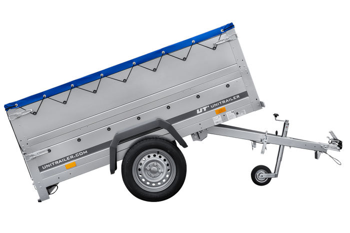 Přívěs za auto 200x106 UNITRAILER GARDEN 200 KIPP s bočnicemi BIS, rámem H-0 a modrým krytem