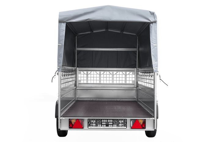 Přívěs pro auto 264x125 UNITRAILER GARDEN 264 KIPP s pletivovými bočnicemi, rámem H-800 a šedým krytem