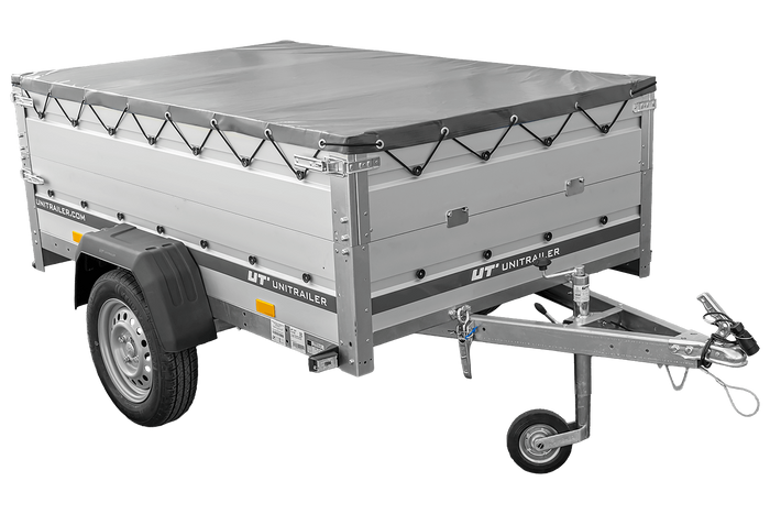 Přívěs za auto s hliníkovými bočnicemi 200x125 Unitrailer Garden 201 KIPP ALU s bočnicemi BIS, rámem H-0 a šedým krytem