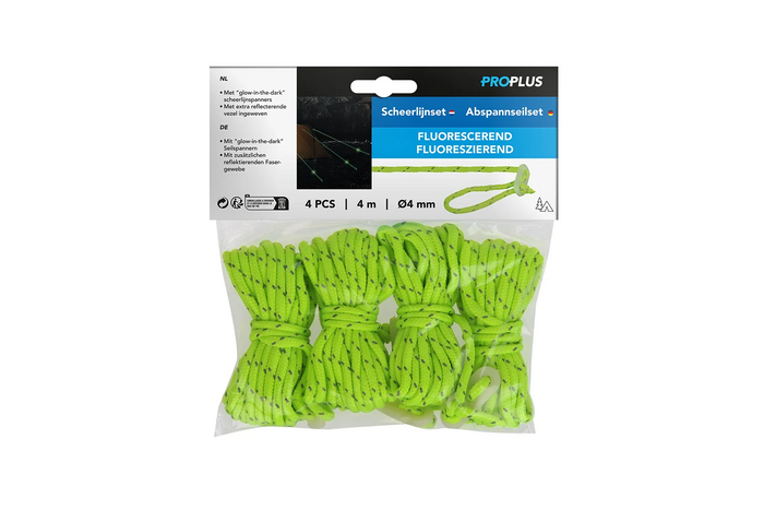Sada čtyř kotevních šňůr ProPlus 361802 s fluorescenčním povrchem pro 4m stan