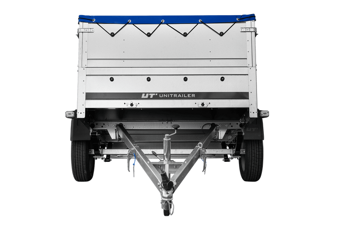 Lehký přívěs na pružinách 200x125 UNITRAILER GARDEN 201/R KIPP s bočnicemi BIS, rámem H-0 a modrou plachtou