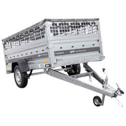 Jednonápravový přívěs na pružinách 264x125 UNITRAILER FORCE 264/R KIPP s pletivovými bočnicemi, rámem H-0 a šedou plachtou