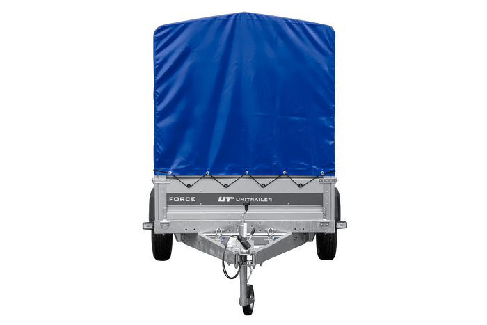 Přívěs pro auto 264x125 UNITRAILER FORCE 264 KIPP s rámem H-1100 a modrým krytem