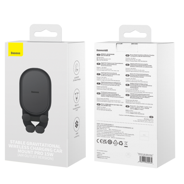 Držák telefonu do auta BASEUS Stable Gravitional s bezdrátovým nabíjením Qi 15W do větracího otvoru