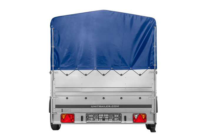 Jednonápravový přívěs na pružinách 264x150 UNITRAILER GARDEN 265/R KIPP s bočnicemi BIS, rámem H-800 a modrým krytem