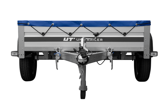 Jednonápravový přívěs s hliníkovými bočnicemi 200x125 Unitrailer Garden 201 KIPP ALU s rámem H-0 a modrým krytem