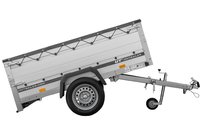 Přívěs za auto s hliníkovými bočnicemi 200x125 Unitrailer Garden 201 KIPP ALU s bočnicemi BIS, rámem H-0 a šedým krytem