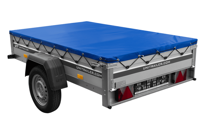 Jednonápravový přívěs s hliníkovými bočnicemi 200x125 Unitrailer Garden 201 KIPP ALU s rámem H-0 a modrým krytem