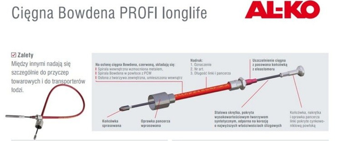 Brzdové lanko Bowden AL-KO 247283 rychlá montáž 770/966 mm