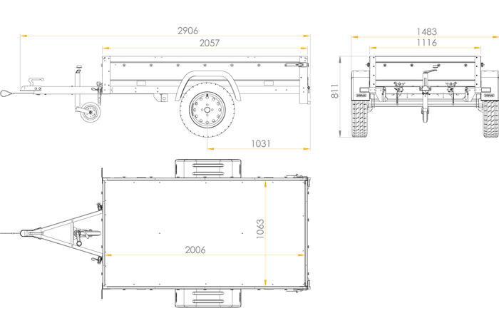 Přívěs za auto 200x106 UNITRAILER GARDEN 200 KIPP s modrým krytem