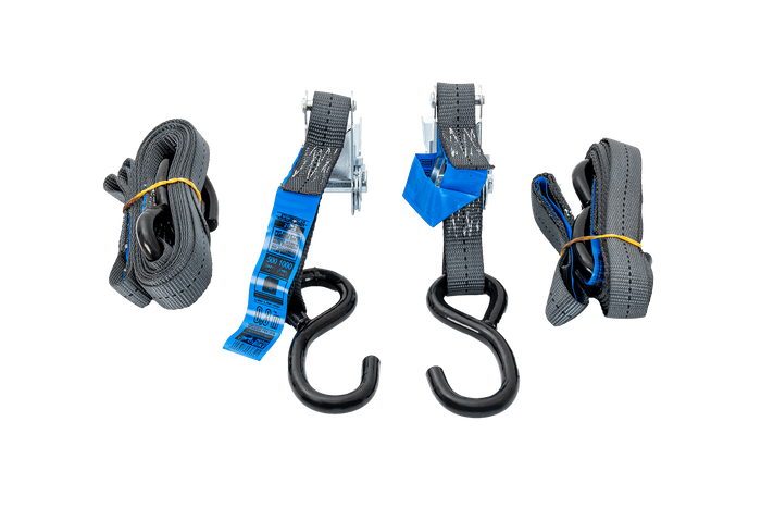 Sada dvou přepravních pásů HILLS 3m/25mm/1t s napínačem a dvou postrojů o délce 0,45m pro zajištění motocyklu