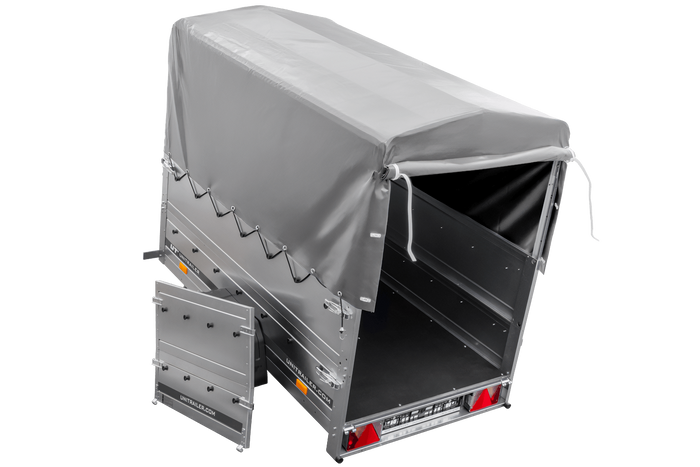 Lehký přívěs 200x106 UNITRAILER GARDEN 200 KIPP s bočnicemi BIS, rámem H-800 a šedým krytem