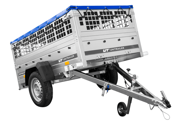 Přívěs Garden Trailer 200 KIPP s síťovanými bočnicemi, rámem H-0 a modrou plachtou