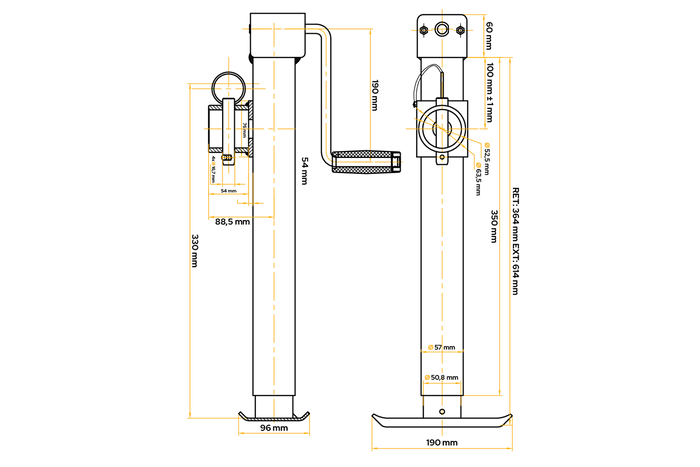 Podpěra kliky UNITRAILER TJ5001 pro přívěs 1300 kg