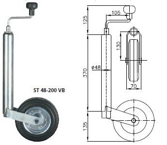 Sada: podpěrné kolečko ST 48-200 VB, litinová svorka Winterhoff 48 mm