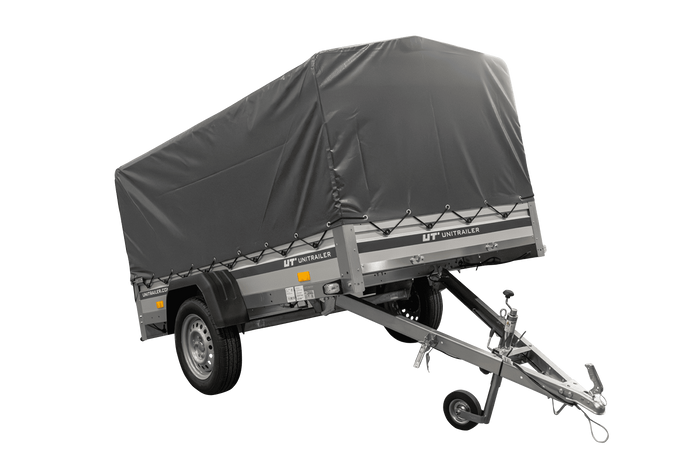 Jednonápravový přívěs s hliníkovými bočnicemi 230x125 Unitrailer Garden 230 KIPP ALU s rámem H-800 a šedým krytem