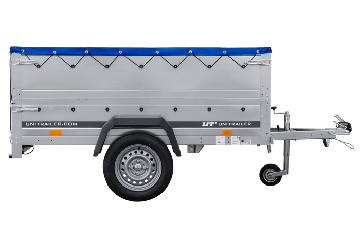 Přívěs za auto 200x106 UNITRAILER GARDEN 200 KIPP s bočnicemi BIS, rámem H-0 a modrým krytem