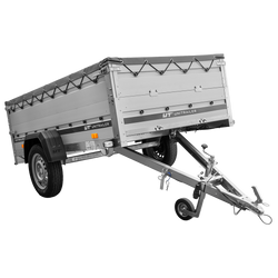 Jednonápravový přívěs s hliníkovými bočnicemi 230x125 Unitrailer Garden 230 KIPP ALU s bočnicemi BIS, rámem H-0 a šedým krytem