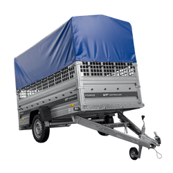 Přívěs pro auto 264x125 UNITRAILER FORCE 264 KIPP s pletivovými bočnicemi, rámem H-800 a modrým krytem