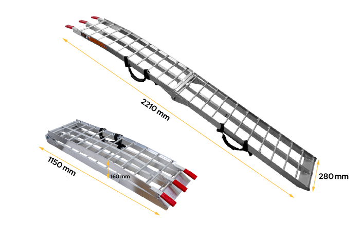 Skládací hliníková rampa UNITRAILER ALR002 pro přívěs 221 cm 340 kg s popruhem