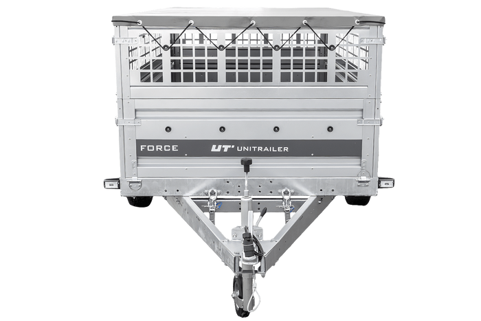 Jednonápravový přívěs 264x125 UNITRAILER FORCE 264 KIPP s pletivovými bočnicemi, rámem H-0 a šedým krytem