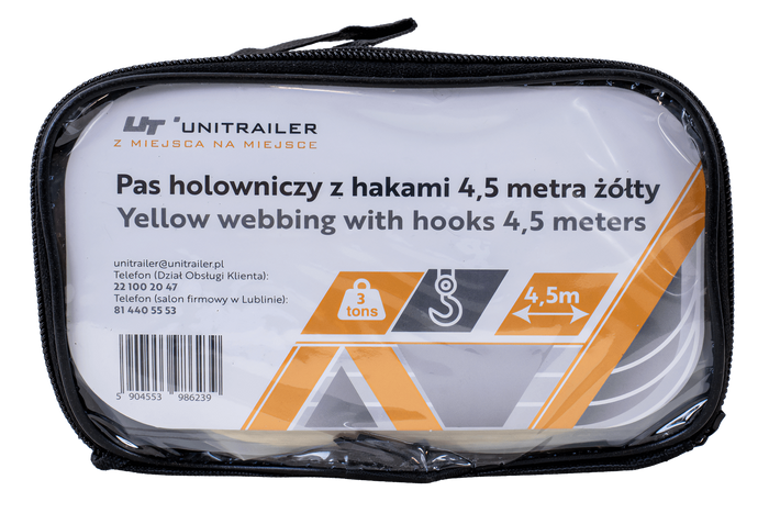 Tažné lano s háky Tažný popruh UNITRAILER 4,5m/50mm/3t žlutý