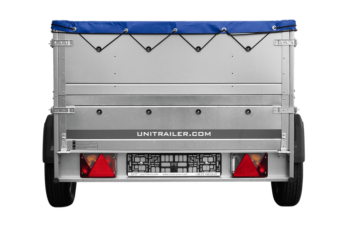 Lehký přívěs na pružinách 200x125 UNITRAILER GARDEN 201/R KIPP s bočnicemi BIS, rámem H-0 a modrou plachtou
