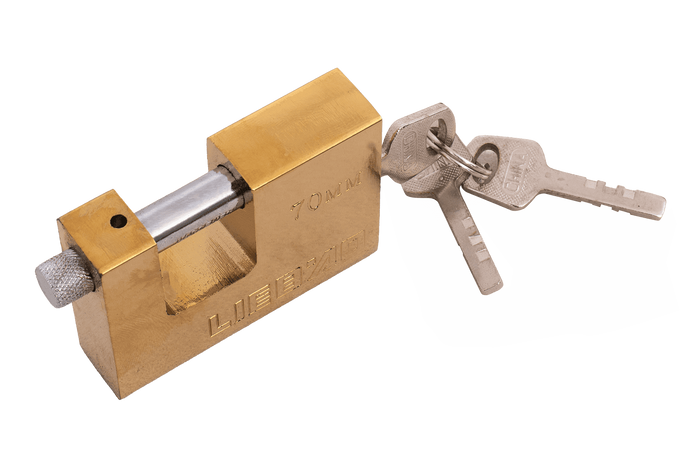 Mosazný visací zámek 70mm HERMON, průměr ouška 10mm