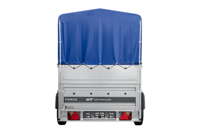 Přívěs za auto 230x125 UNITRAILER FORCE 230 KIPP s bočnicemi BIS, rámem H-800 a modrým krytem