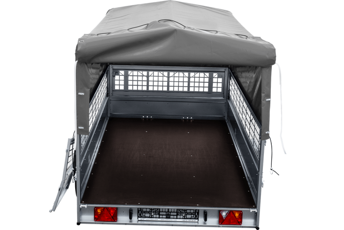 Přívěs za auto 264x150 UNITRAILER GARDEN 265 KIPP s pletivovými bočnicemi, rámem H-800 a šedým krytem