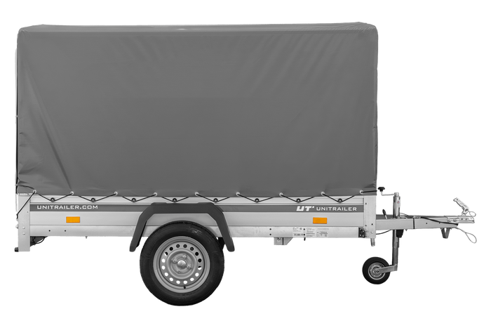 Přívěs za auto s hliníkovými bočnicemi 230x125 Unitrailer Garden 230 KIPP ALU s rámem H1100 a šedým krytem
